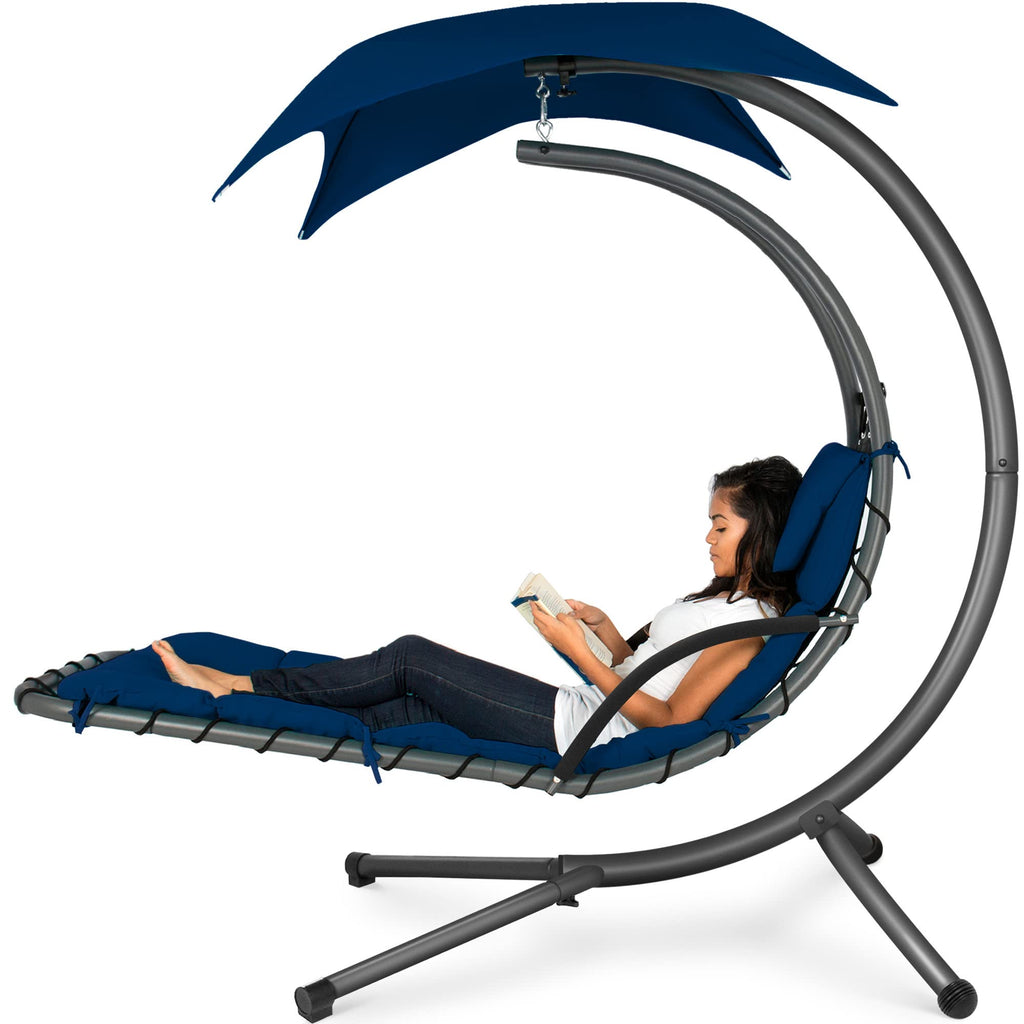 Best Choice Products - Tumbona curvada de acero para colgar al aire última intervensión, con almohada integrada y toldo extraíble, color azul pavo real