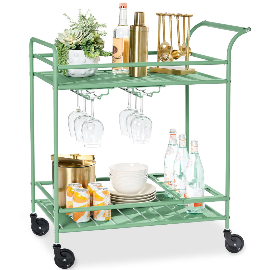 Best Choice Products - Carrito de bar móvil para exteriores, carrito de servicio de bar para el hogar, mesa auxiliar para barbacoa con almacenamiento de 2 niveles, estante para vino, ruedas