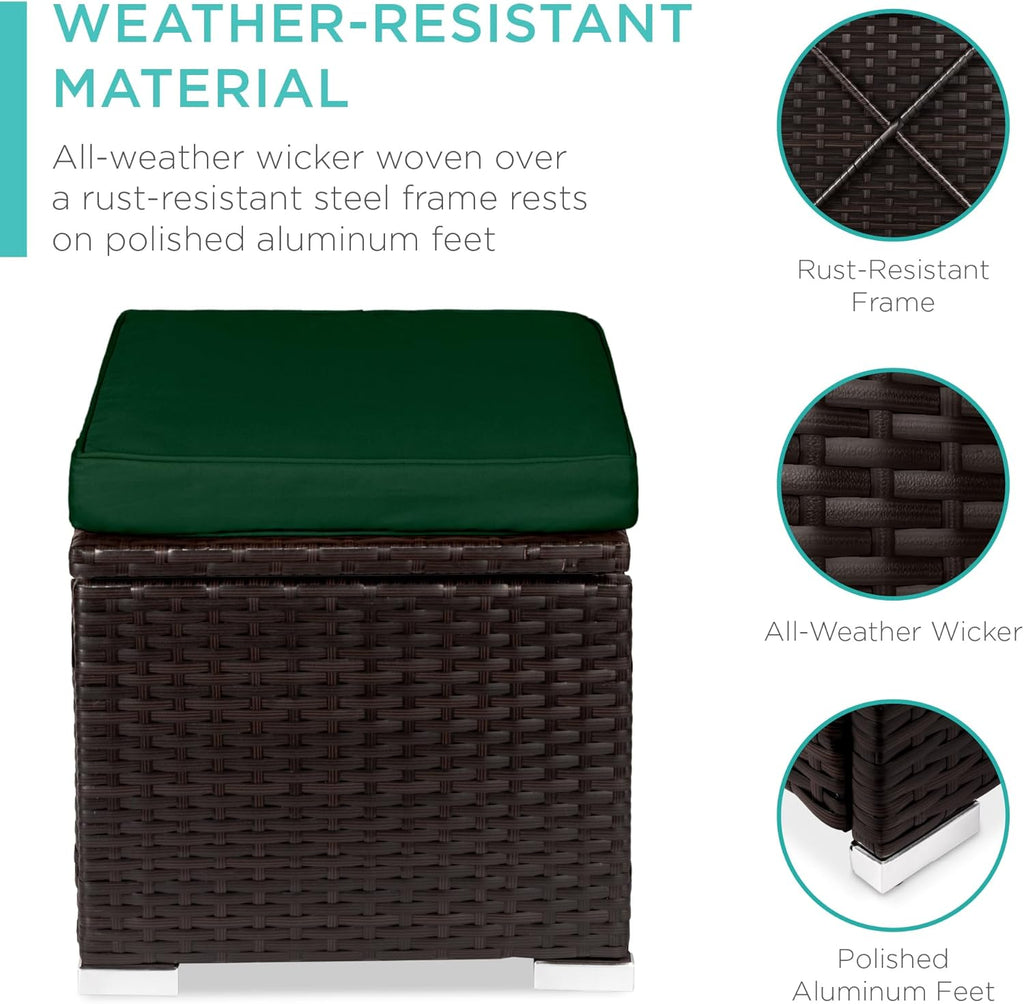 Best Choice Products - Juego de 2 otomanas de mimbre, muebles multiusos para exteriores, para patio, asiento adicional, reposapiés, mesa auxiliar con almacenamiento, cojines extraíbles, verde