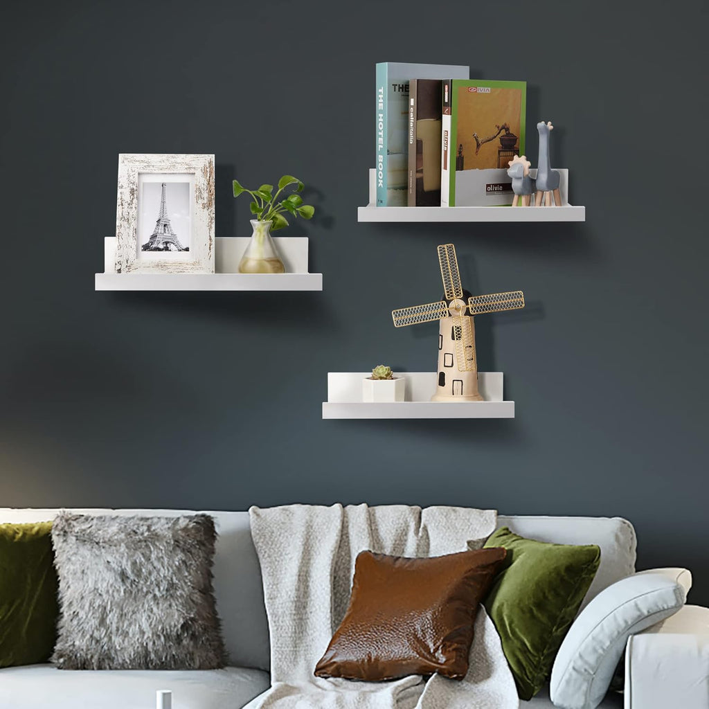 Upsimples Home - Estantes flotantes para decoración de pared, juego de 5 estantes de madera montados en la pared para recámara, sala de estar, baño, cocina, estantes de repisa de cuadros pequeños,