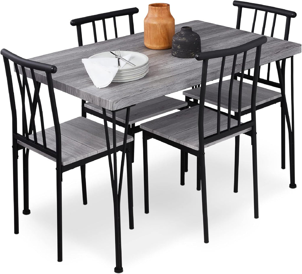 Best Choice Products - Juego de Muebles de Mesa de Comedor Rectangular Moderna de Metal y Madera, 5 Piezas, para Cocina y Comedor, Con 4 Sillas, Color Gris
