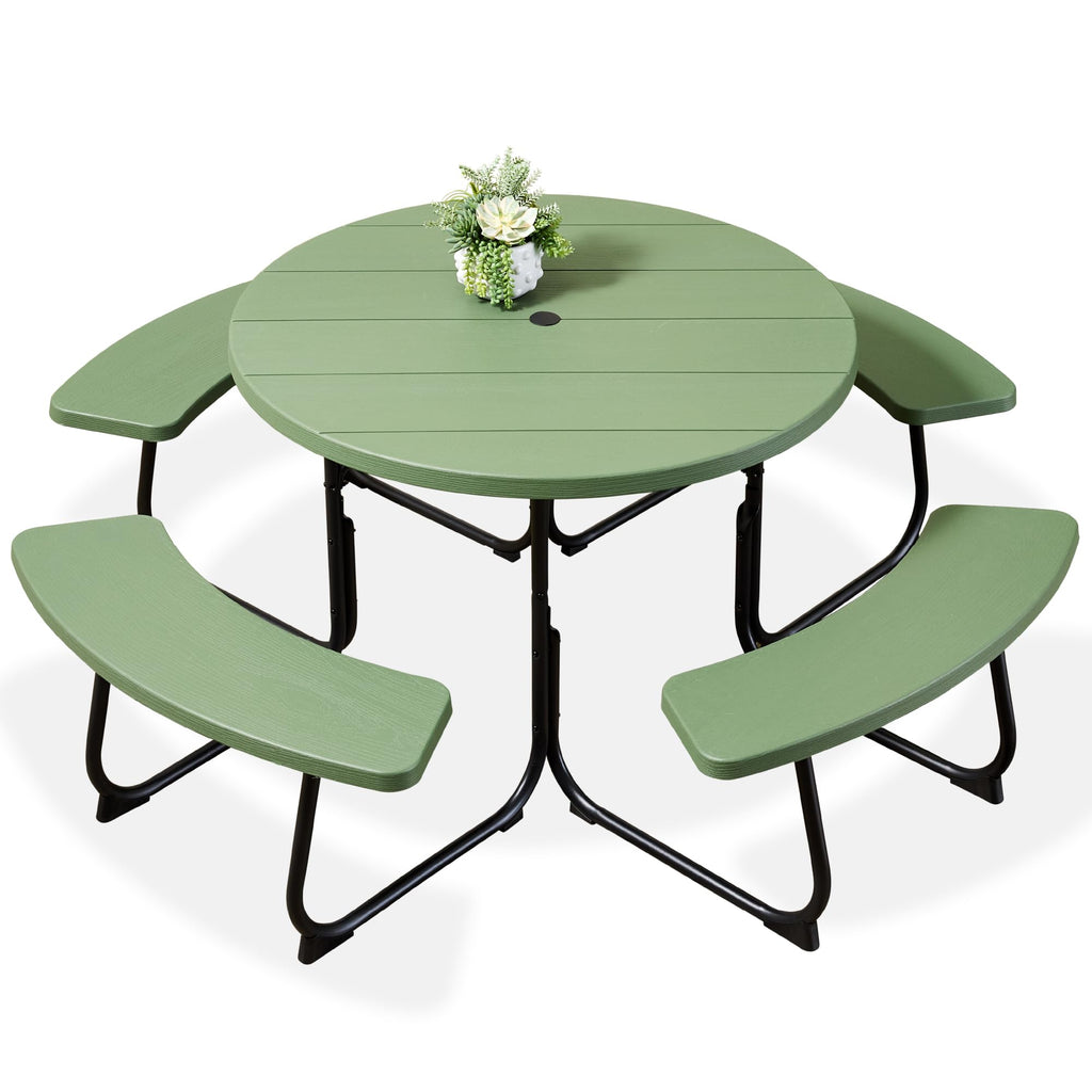 Best Choice Products - Mesa de picnic para 8 personas, circular con 4 bancos integrados y agujero para paraguas, capacidad de 2000 libras, color blanco