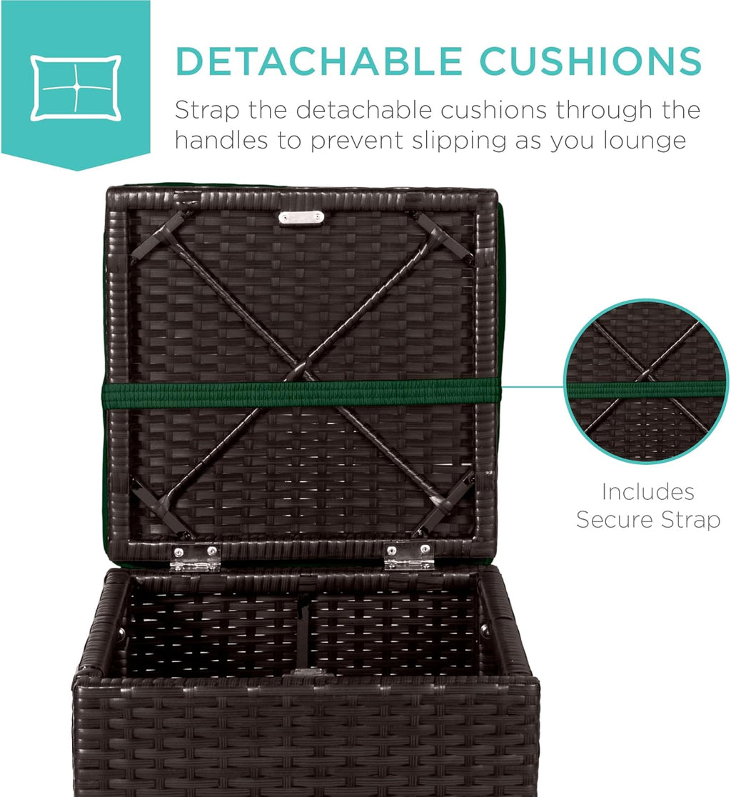 Best Choice Products - Juego de 2 otomanas de mimbre, muebles multiusos para exteriores, para patio, asiento adicional, reposapiés, mesa auxiliar con almacenamiento, cojines extraíbles, verde