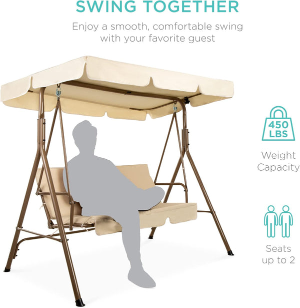 Best Choice Products - Silla de salón Convertible para 2 Personas para Exteriores con Pantalla Ajustable, Cojines extraíbles, Color Beige