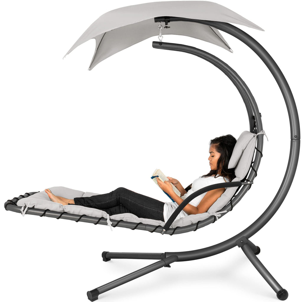 Best Choice Products - Tumbona curvada de acero para colgar al aire última intervensión, con almohada integrada y toldo extraíble, color azul pavo real