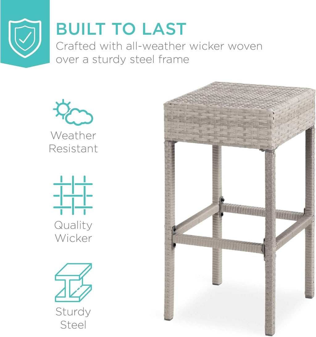 Best Choice Products - Juego de mesa de mimbre de 5 piezas para patio, piscina, patio trasero con abrebotellas integrado, estante de almacenamiento oculto, mesa de metal, 4 taburetes, color gris