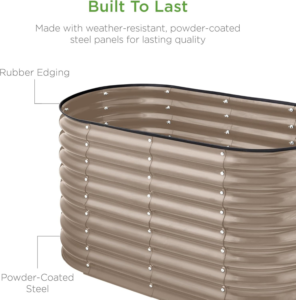 Best Choice Products - Cama de jardín elevada de metal para exteriores, de 4 x 2 x 2 pies, caja ovalada de raíz profunda para verduras, flores, hierbas y suculentas con capacidad de 101 galones,