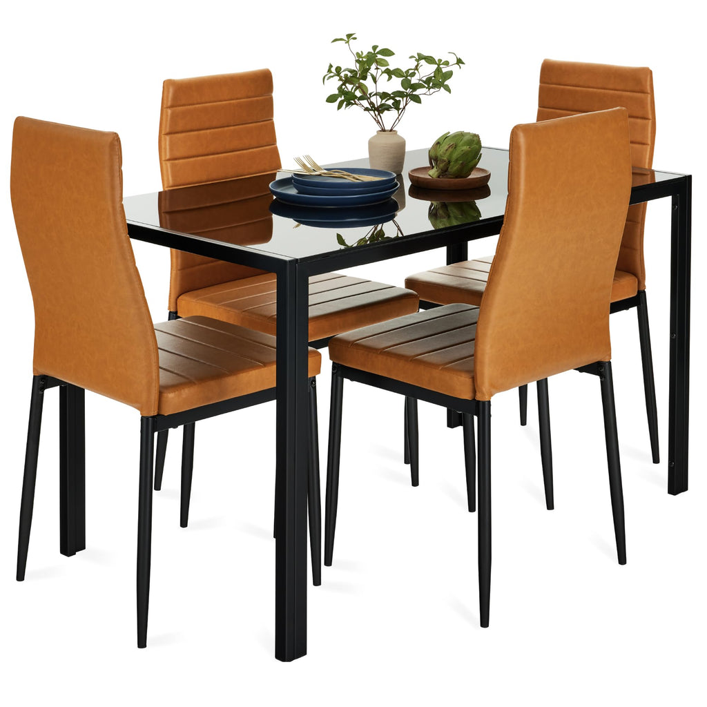 Best Choice Products - Juego de comedor de vidrio de 7 piezas, muebles modernos de mesa de cocina para comedor, comedor, comedor, compacto ahorro de espacio con mesa de vidrio, 6 sillas tapizadas de