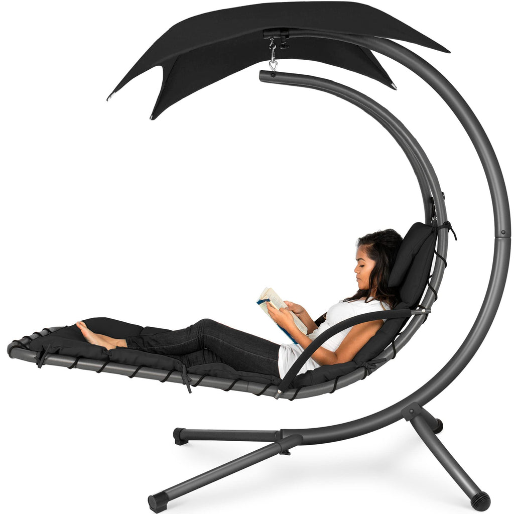 Best Choice Products - Tumbona curvada de acero para colgar al aire última intervensión, con almohada integrada y toldo extraíble, color azul pavo real