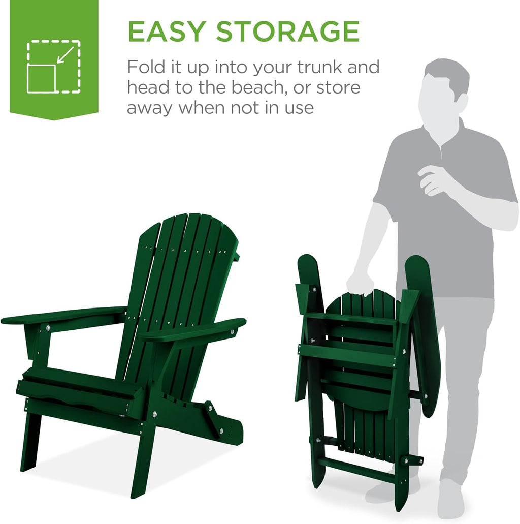 Best Choice Products - Silla plegable Adirondack para exteriores, muebles de madera, sillas de salón para patio, jardín, patio con capacidad de peso de 350 libras, color verde oscuro