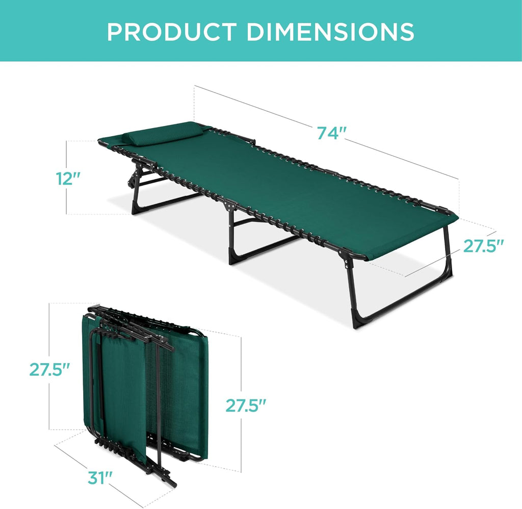 Best Choice Products - Sillón reclinable plegable portátil en la piscina para césped, patio trasero, playa con 8 posiciones ajustables, asas de transporte, capacidad de peso de 300 libras, color verde bosque