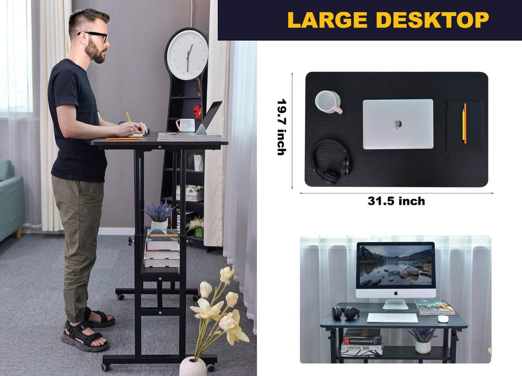 computadora móvil de pie, computadora ajustable para computadora portátil con ruedas para oficina en casa, estación de trabajo para computadora, mesa alta portátil para estar de pie o sentado,