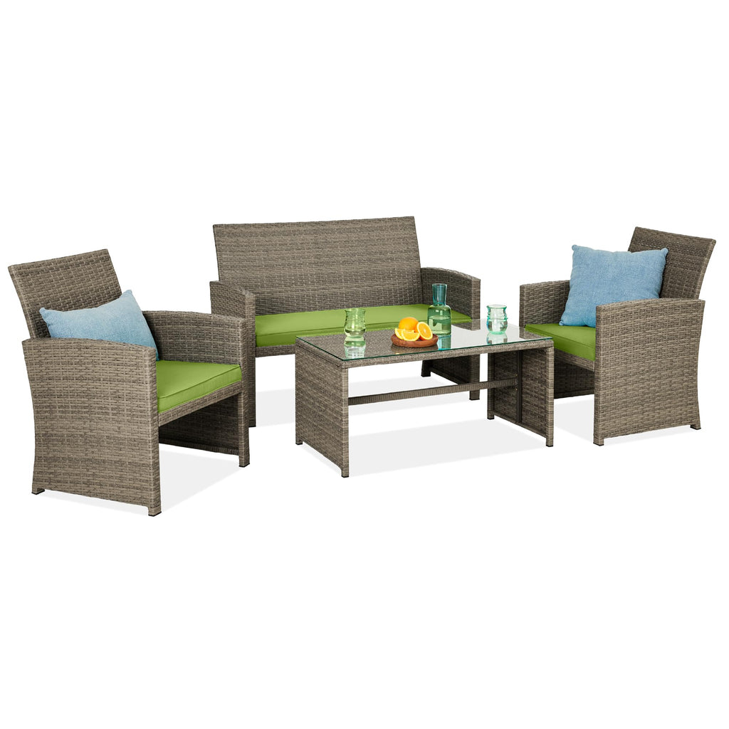 Best Choice Products - Juego de muebles de mimbre para patio de patio de 4 piezas para patio trasero con mesa de centro, cojines de asiento, color topo/arena blanca