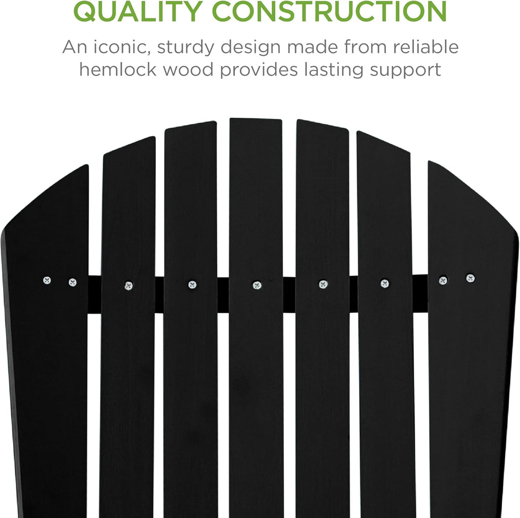 Best Choice Products - Silla plegable Adirondack para exteriores, muebles de madera, sillas de salón para patio, jardín, patio con capacidad de peso de 350 libras, color negro ónix