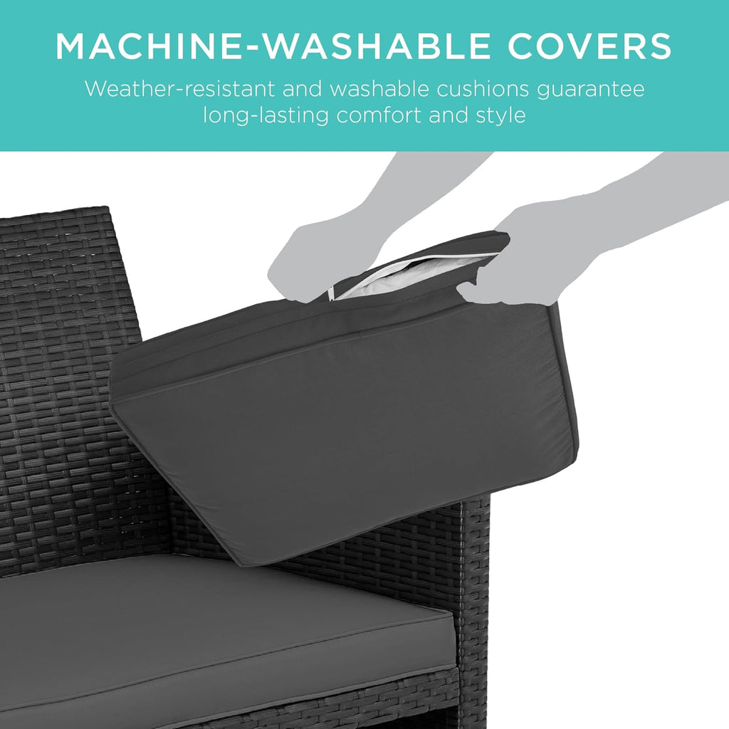 Best Choice Products - Juego de muebles de mimbre para patio de patio de 4 piezas para patio trasero con mesa de centro, cojines de asiento, color negro y gris