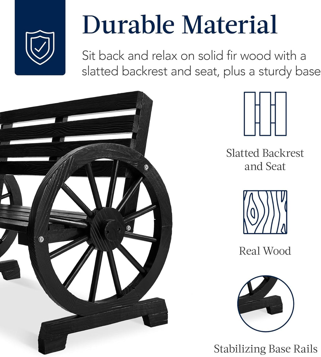 Best Choice Products - Banco de ruedas de madera para 2 personas para patio trasero, patio, porche, jardín, muebles de salón al aire última intervensión con diseño rústico de campo, asiento y respaldo