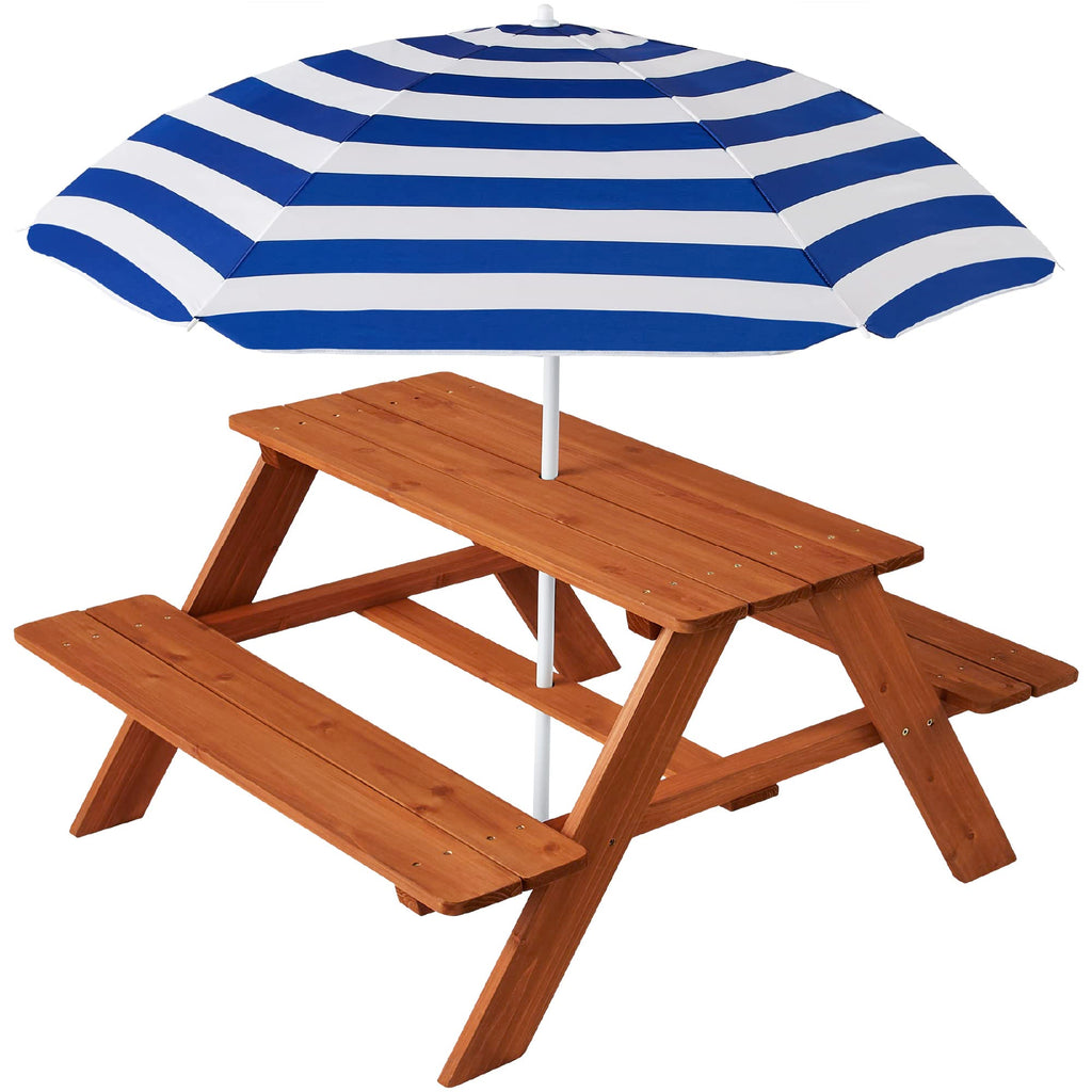 Best Choice Products - Mesa de picnic de madera para niños, mesa de actividades al aire última intervensión y comedor con paraguas plegable ajustable, asientos integrados, color natural/rosa oscuro