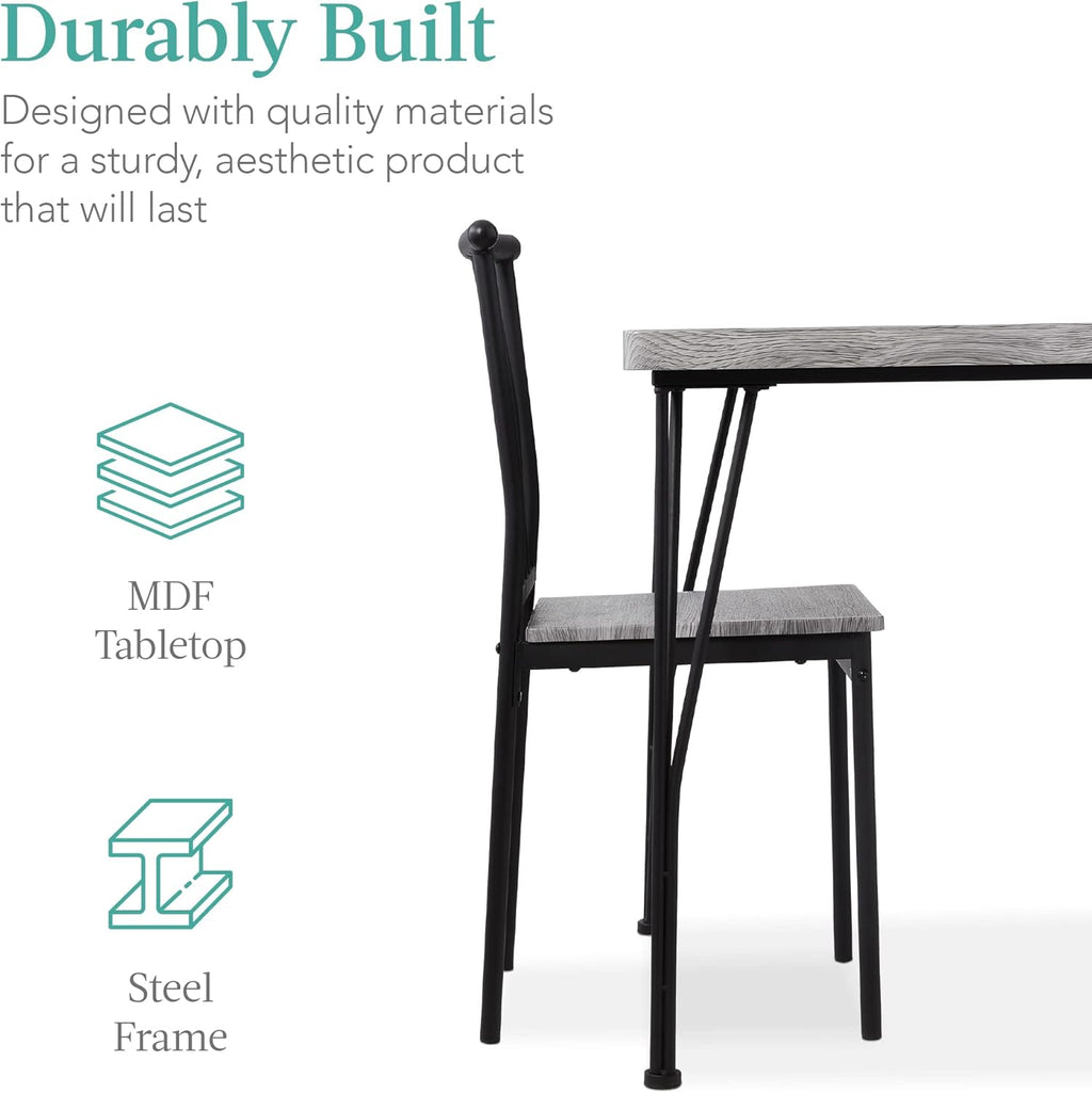 Best Choice Products - Juego de Muebles de Mesa de Comedor Rectangular Moderna de Metal y Madera, 5 Piezas, para Cocina y Comedor, Con 4 Sillas, Color Gris