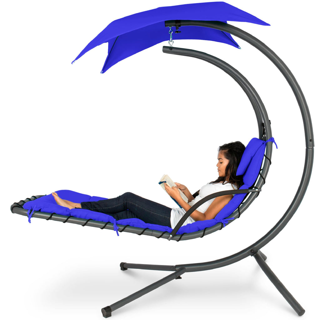 Best Choice Products - Tumbona curvada de acero para colgar al aire última intervensión, con almohada integrada y toldo extraíble, color azul pavo real