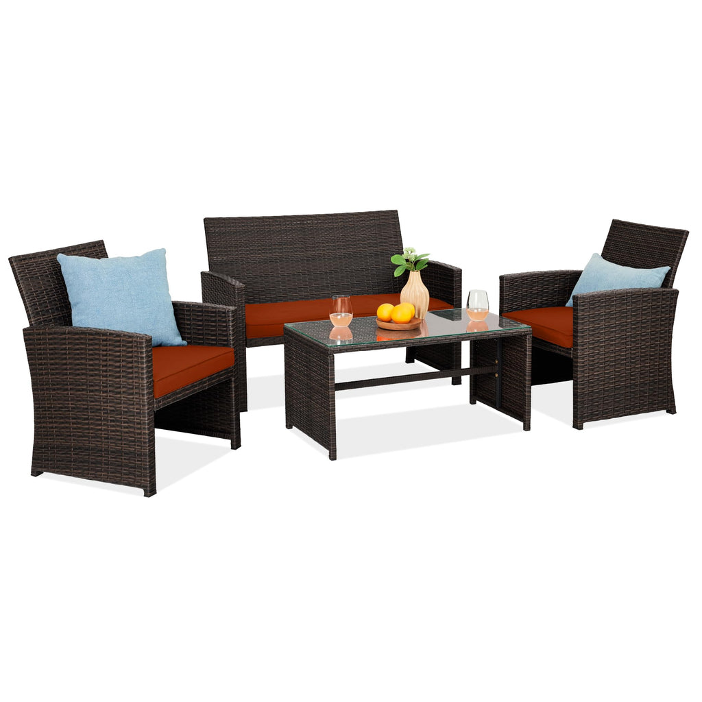 Best Choice Products - Juego de muebles de mimbre para patio de patio de 4 piezas para patio trasero con mesa de centro, cojines de asiento, color negro y pavo real