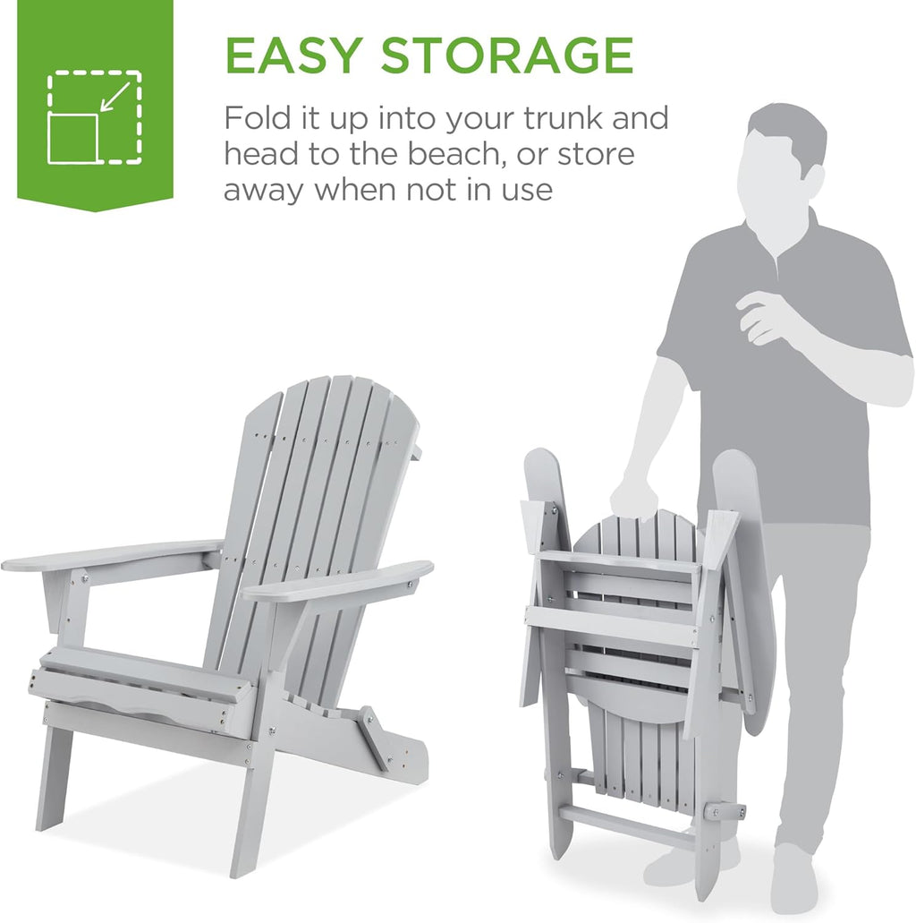 Best Choice Products - Silla Adirondack de madera de cicuta, plegable, clásica, gris, para exteriores, patio, jardín, relajación, 350 libras, SKY6841