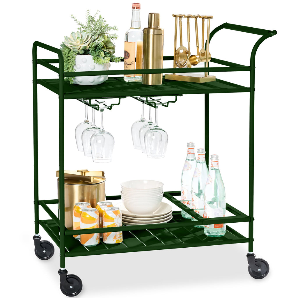 Best Choice Products - Carrito de bar móvil para exteriores, carrito de servicio de bar para el hogar, carrito de parrilla con almacenamiento de 2 niveles, estante para vino, ruedas bloqueables, color
