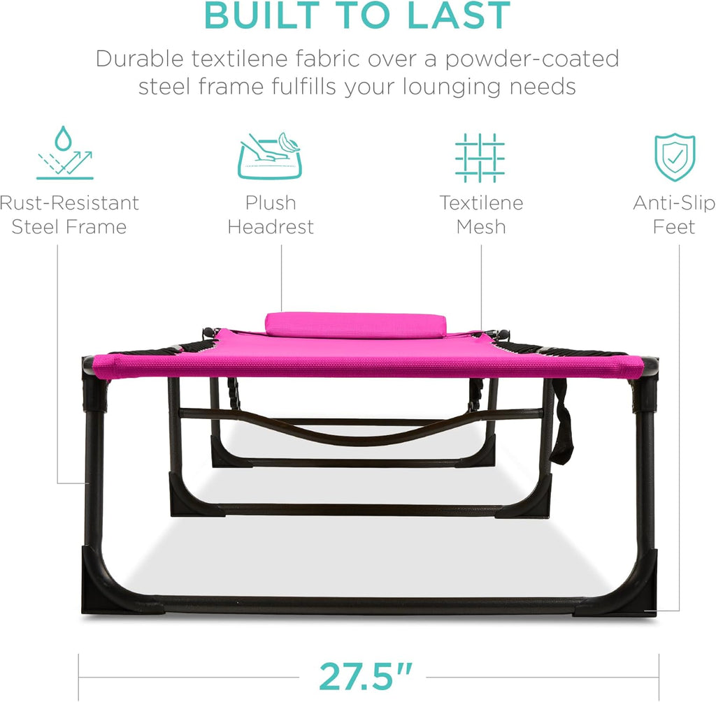 Best Choice Products - Sillón reclinable plegable portátil para césped, con 8 posiciones, asas, capacidad de 300 libras, color rosa oscuro