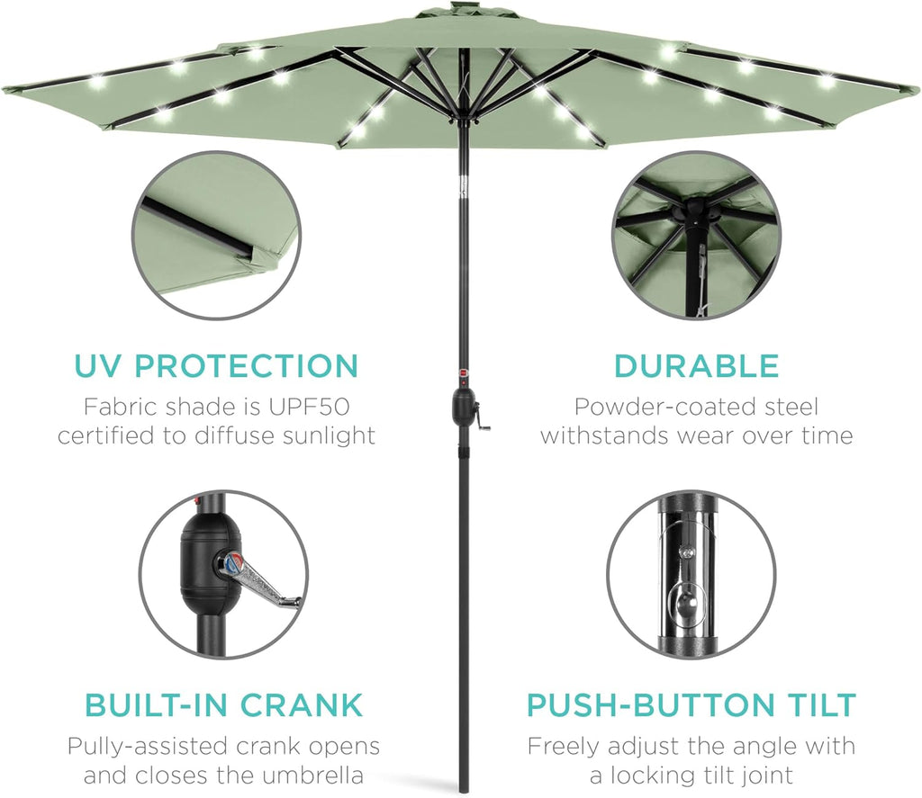 Best Choice Products - Paraguas solar de poliéster con iluminación LED con ajuste de inclinación y tela resistente a los rayos UV