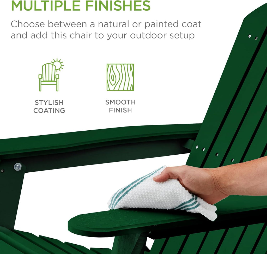 Best Choice Products - Silla plegable Adirondack para exteriores, muebles de madera, sillas de salón para patio, jardín, patio con capacidad de peso de 350 libras, color verde oscuro