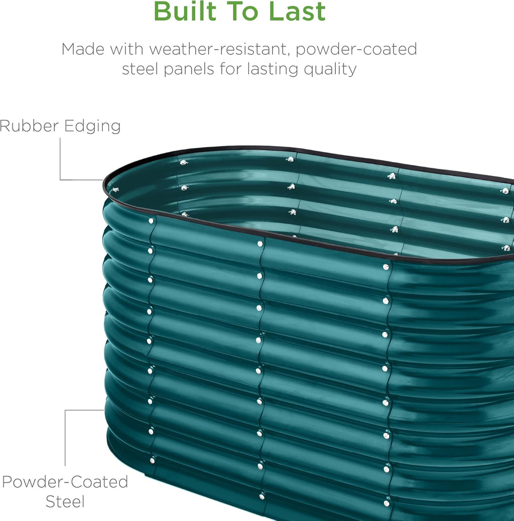 Best Choice Products - Cama de jardín elevada de metal para exteriores, de 4 x 2 x 2 pies, caja ovalada de raíz profunda para verduras, flores, hierbas y suculentas con capacidad de 101 galones,