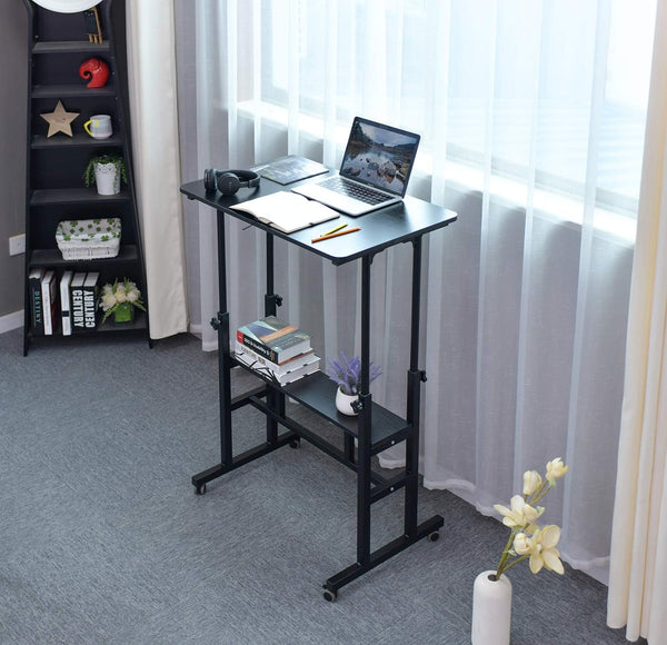 computadora móvil de pie, computadora ajustable para computadora portátil con ruedas para oficina en casa, estación de trabajo para computadora, mesa alta portátil para estar de pie o sentado,