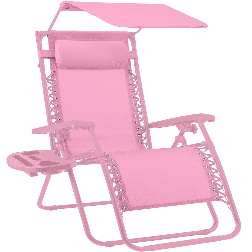 Best Choice Products - Silla reclinable plegable de gravedad cero para exteriores, con toldo ajustable, reposacabezas, bandeja de accesorios lateral, malla textilena, color rosa intenso