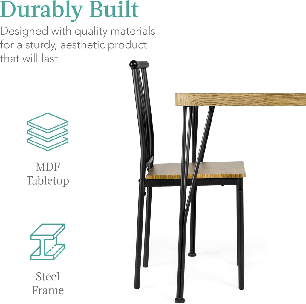 Best Choice Products - Juego de Muebles de Mesa de Comedor Rectangular Moderna de Metal y Madera, 5 Piezas, para Cocina y Comedor, con 4 Sillas, Color Café