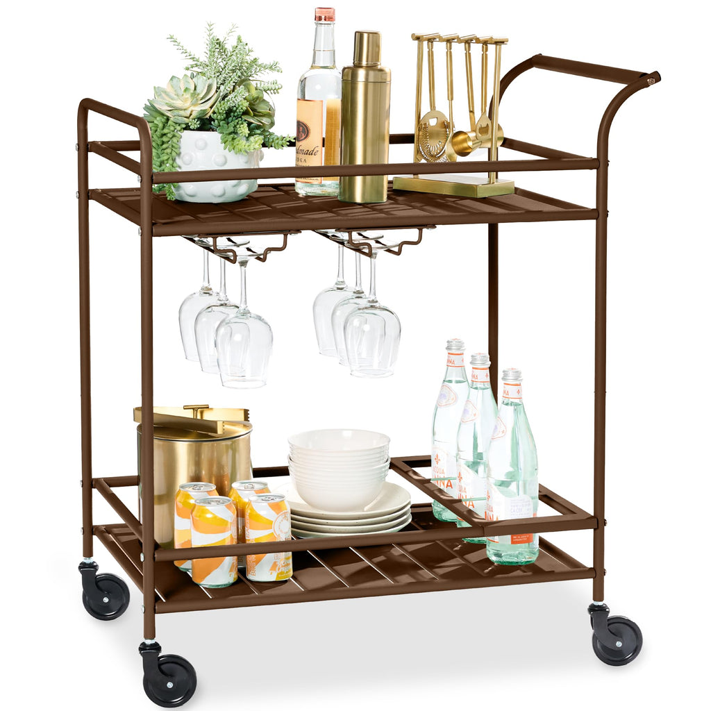 Best Choice Products - Carrito de bar móvil para exteriores, carrito de servicio de bar para el hogar, mesa auxiliar para barbacoa con almacenamiento de 2 niveles, estante para vino, ruedas
