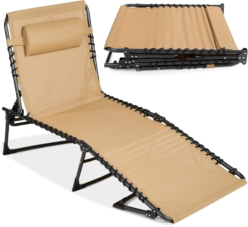 Best Choice Products Tumbona para patio, tumbona, portátil, plegable, para exteriores, para césped, patio trasero, playa, con 8 posiciones ajustables, asas de transporte, capacidad de peso de 300 libras, color marrón