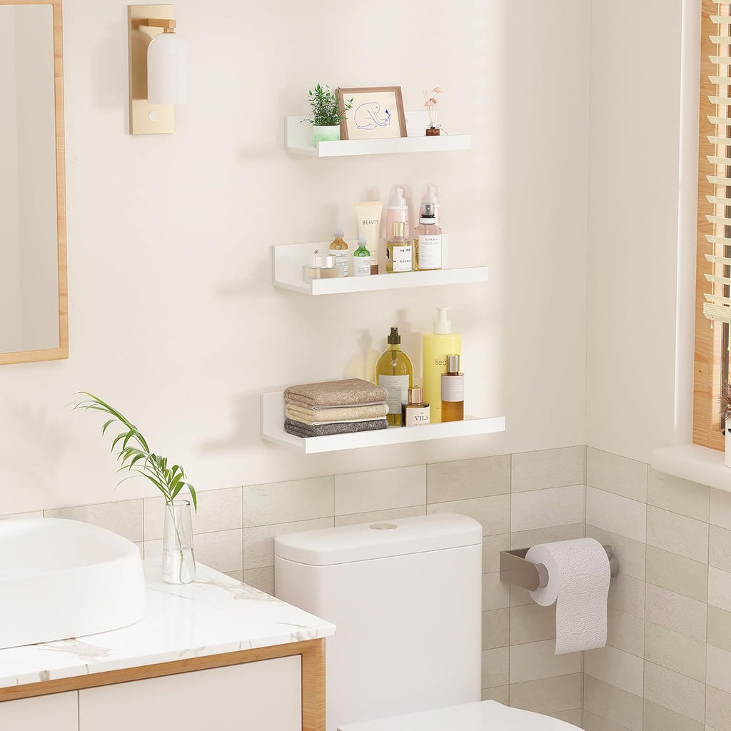 Upsimples Home - Estantes flotantes para decoración de pared, juego de 5 estantes de madera montados en la pared para recámara, sala de estar, baño, cocina, estantes de repisa de cuadros pequeños,