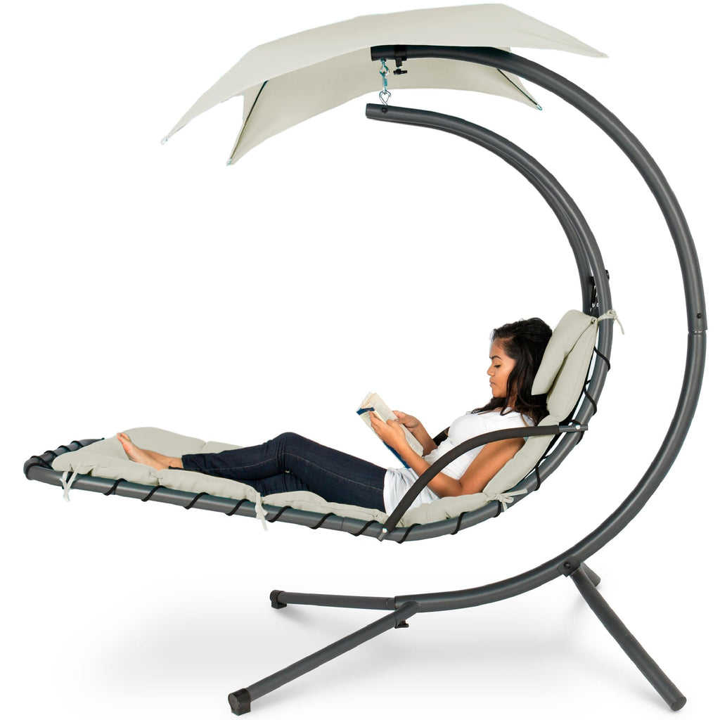 Best Choice Products - Tumbona curvada de acero para colgar al aire última intervensión, con almohada integrada y toldo extraíble, color azul pavo real