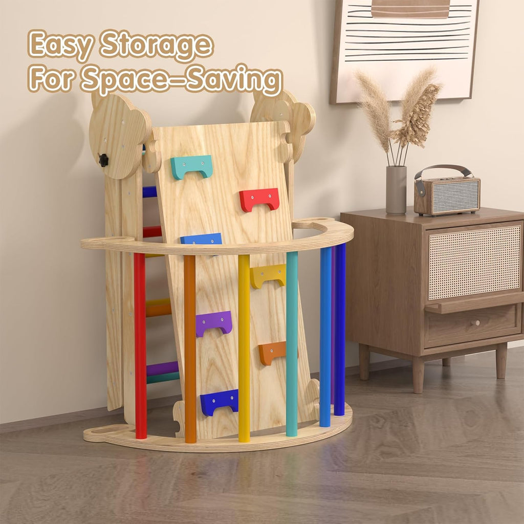 Juego de escalada Pikler 7 en 1, recolector de madera plegable, 3 piezas, para bebé y niños pequeños, con arco, rampa