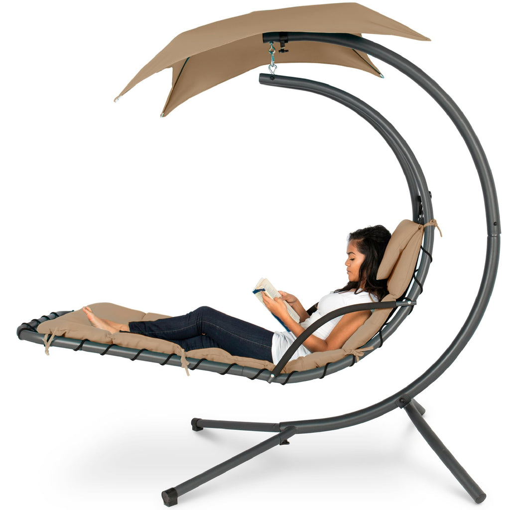 Best Choice Products - Tumbona curvada de acero para colgar al aire última intervensión, con almohada integrada y toldo extraíble, color azul pavo real