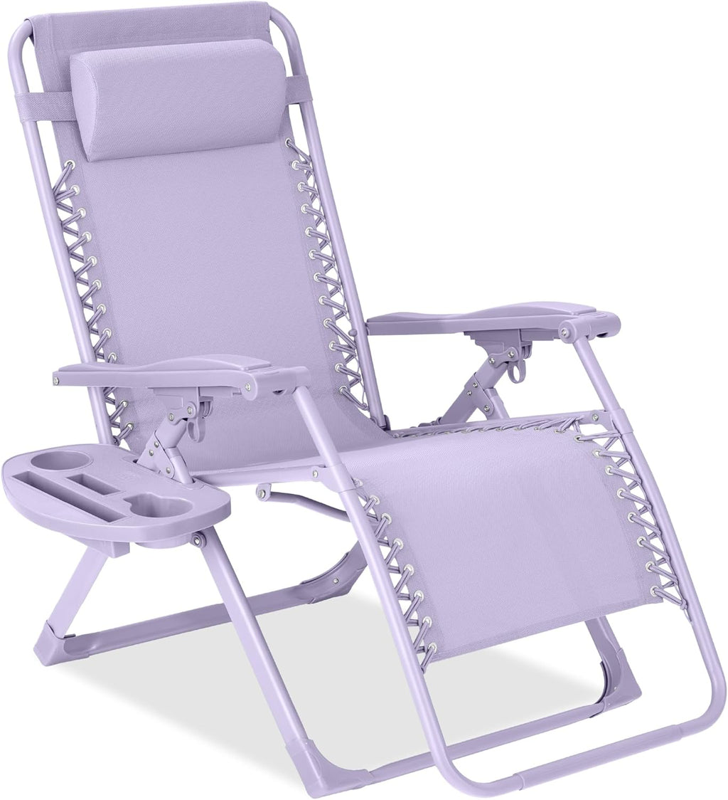 Best Choice Products - Silla ajustable de alta calidad con gravedad cero y monocromática, plegable, reclinable para patio con bandeja lateral, reposacabezas - Lavanda