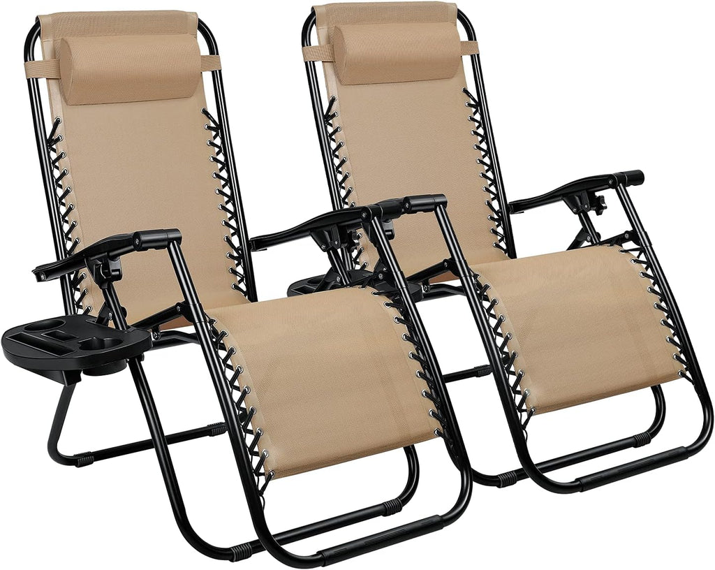 Homall Zero Gravity - Silla plegable ajustable para jardín, tumbona, tumbona, tumbona, tumbona, tumbona, con almohadas para piscina y patio trasero y playa, juego de 2 (color crema)