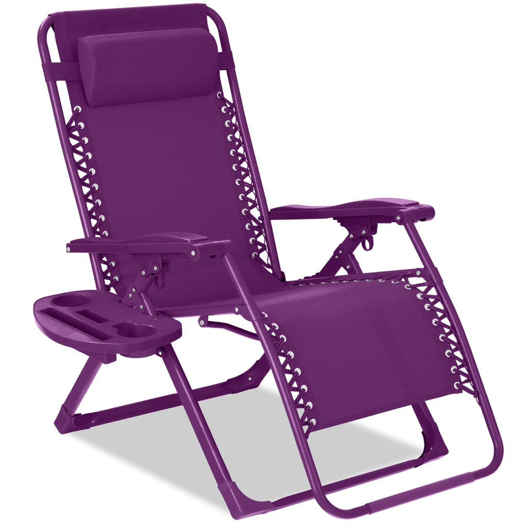 Best Choice Products - Silla ajustable de alta calidad con gravedad cero y monocromática, plegable, reclinable para patio con bandeja lateral, reposacabezas - Lavanda