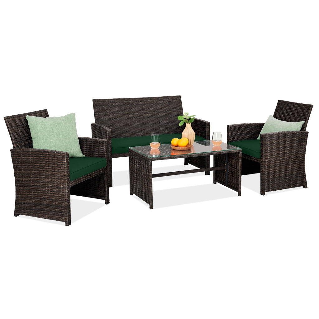 Best Choice Products - Juego de muebles de mimbre para patio de patio de 4 piezas para patio trasero con mesa de centro, cojines de asiento, color topo/arena blanca