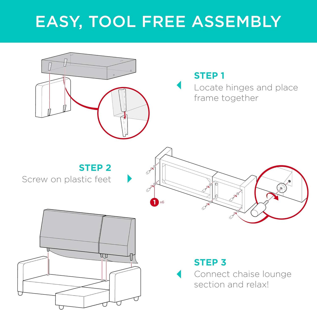 Best Choice Products Sofá seccional de lino para el hogar, apartamento, dormitorio, habitación extra, espacios compactos con chaise lounge, 3 asientos, diseño en forma de L, banco otomano reversible, capacidad de 800 libras - gris