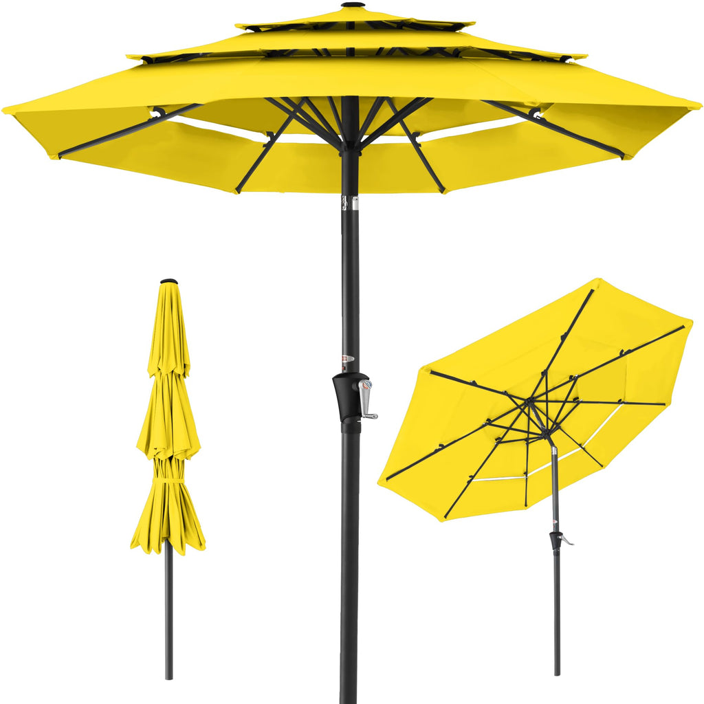 Best Choice Products - Sombrilla de patio de 3 niveles de 10 pies, parasol para patio trasero, terraza, junto a la piscina con 24 luces LED, ajuste de inclinación, manivela fácil, 8 varillas
