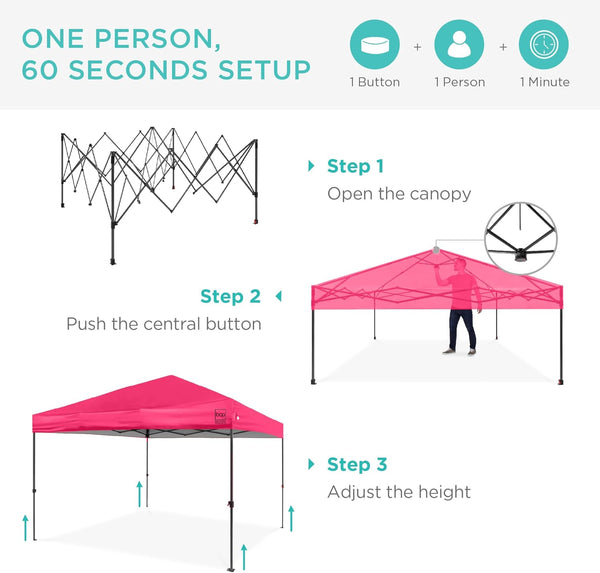 Best Choice Products - Tienda de campaña desplegable de 8 x 8 pies para 1 persona, refugio portátil instantáneo con empuje de 1 botón, estuche, 4 bolsas de peso, color rosa intenso