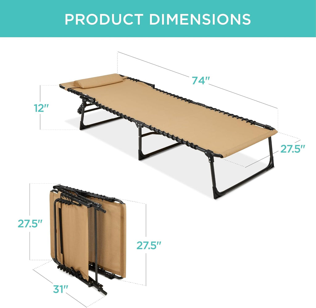 Best Choice Products Tumbona para patio, tumbona, portátil, plegable, para exteriores, para césped, patio trasero, playa, con 8 posiciones ajustables, asas de transporte, capacidad de peso de 300 libras, color marrón