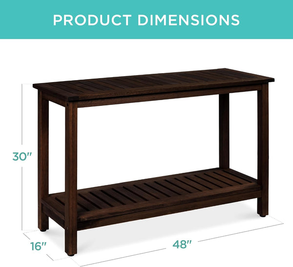 Best Choice Products - Consola Mueble Mesa de madera de eucalipto de 48 pulgadas para interiores y exteriores, multifuncional, organizador de almacenamiento con deslizadores de pies, color espresso