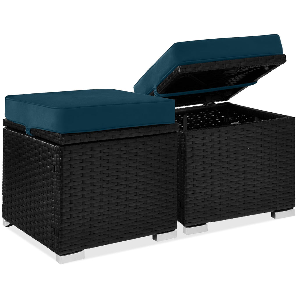Best Choice Products - Juego de 2 otomanas de mimbre, muebles multiusos para exteriores, para patio, asiento adicional, reposapiés, mesa auxiliar con almacenamiento, cojines extraíbles, arena blanca