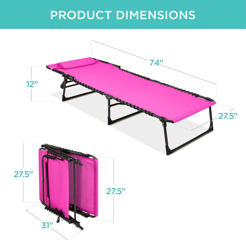 Best Choice Products - Sillón reclinable plegable portátil para césped, con 8 posiciones, asas, capacidad de 300 libras, color rosa oscuro